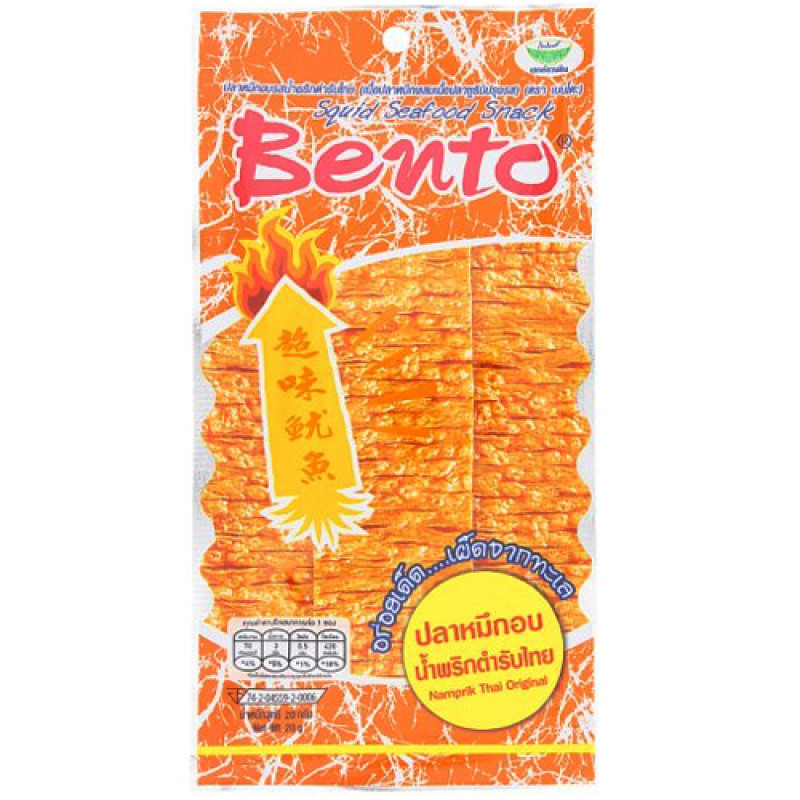 "BENTO" Squid Seafood Snack  Numprik Thai Original  Flavour (18 g.) - เบนโตะ ปลาเส้น