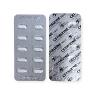 "CETIRIZINE" ยาแก้แพ้ คัดจมูก, น้ำมูกไหล, จาม, คันตา และผื่นลมพิษ (ไม่ง่วง) (1 แผง 10 เม็ด)  "CETIRIZINE" ยาแก้แพ้ คัดจมูก, น้ำมูกไหล, จาม, คันตา และผื่นลมพิษ (ไม่ง่วง) (1 แผง 10 เม็ด)