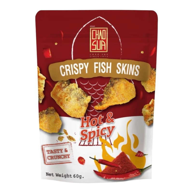 "CHAO SUA" Crispy Fish Skins Hot and Spicy Flavor (60 g.) - "เจ้าสัว" หนังปลากรอบ รสเผ็ด