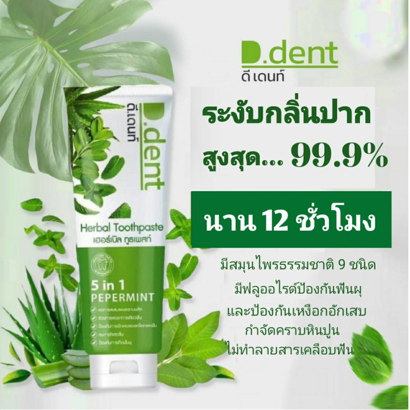 "D.DENT" Herbal Toothpaste 5 in 1 Peppermint (100grams) - ยาสีฟัน