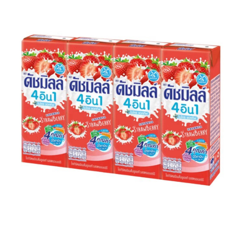 "DUTCH MILL" 4 in 1 Strawberry Flavour (180 ml x 4) - "ดิชมิลล์" 4 อิน 1 รสสตอเบอรี่