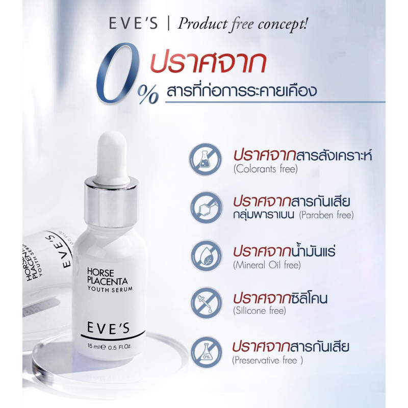 "EVE’S" HORSE PLACENTA ESSENTIAL SERUM (15 mL) ส่งฟรี - "อีฟส์" เซรั่มรกม้า