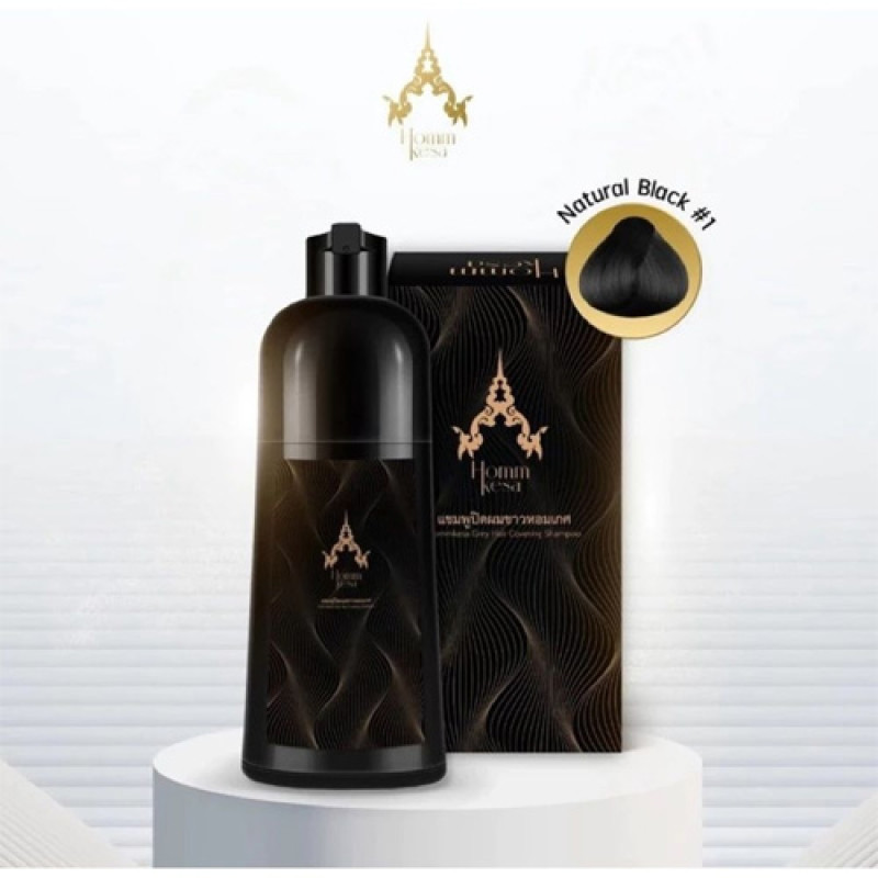 "HOMMKESA" Grey Hair Covering Shampoo "No.01 NATURAL BLACK" (Bottle 300 ml.) - สีดำธรรมชาติ