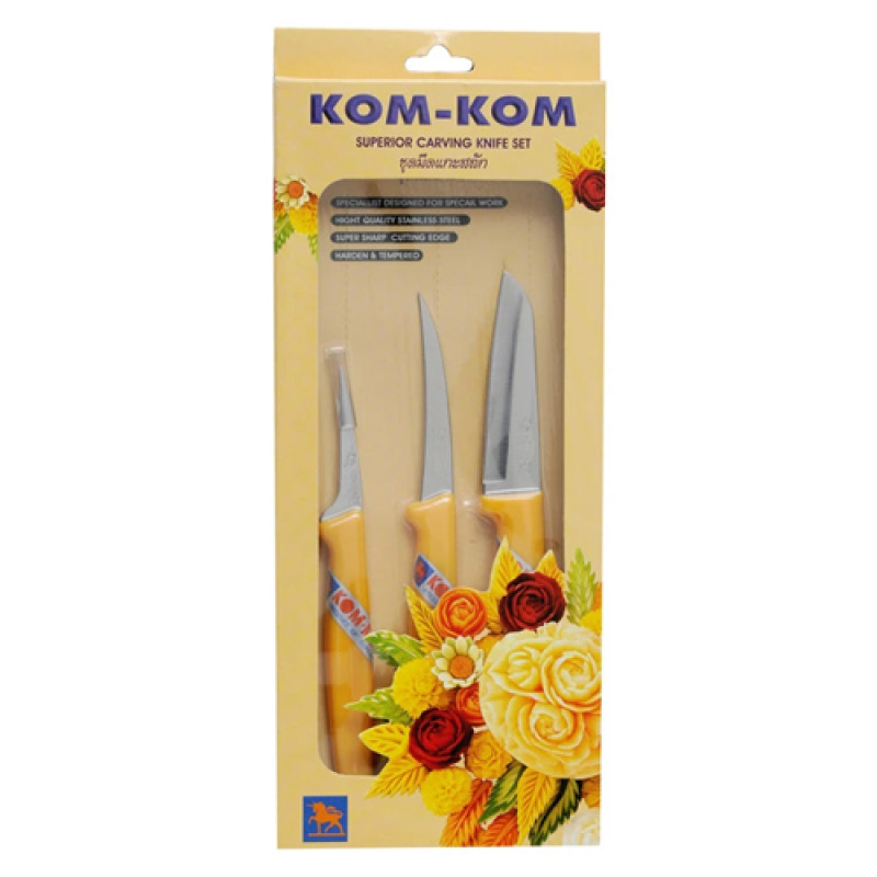 "KOM-KOM" Carving Knife Plastic Handle (1 set, 3 pc.) - มีคแกะสลัก