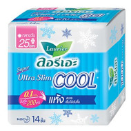 "LAURIER" Pads Sanitary Napkin DAY Supper Ultra Slim COOL 25 cm. long (14 pices)