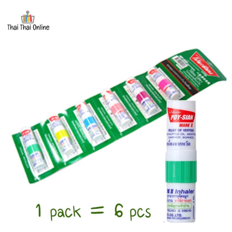 "POY SIAN" Nasal Inhaler Menthol Relief Dizzy  (pack of 6) - โป๊ยเซียน ยาดม