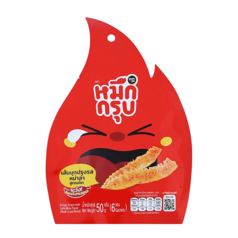 "MUEK GROOB" Konjac Snack with Extra Mala Flavor (50 grams) - หมึกกรุบ รสหม่าล่า สูตรเผ็ด