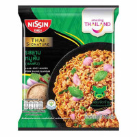 "NISSIN THAI SIGNATURE" Instant Noodles SPICY MINCED PORK SALAD Flavour (DRY TYPE) (70 grams.)  - "นิสชิน" รสลาบ