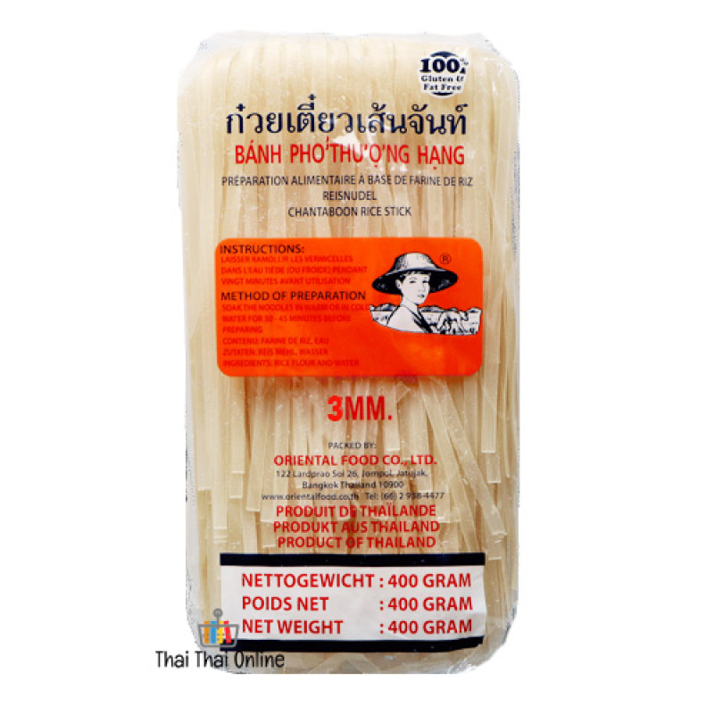 "ORIENTAL FOOD" Rice Sticks Noodles 3 mm. (400 grams) - ก๋วยเตี๋ยวเส้นเล็ก