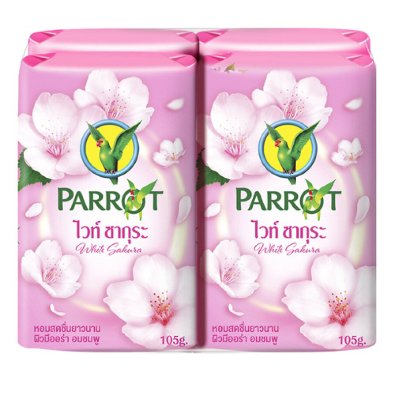 "PARROT" Botanicals Soap WHITE SAKURA - Pink (105 g x 4 soaps) - สบู่ นกแก้ว