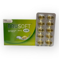 "Brusoft" Ibuprofen 400 mg  (1 แผง 10 แคปซูล) - ยาไอบูโพรเฟน 