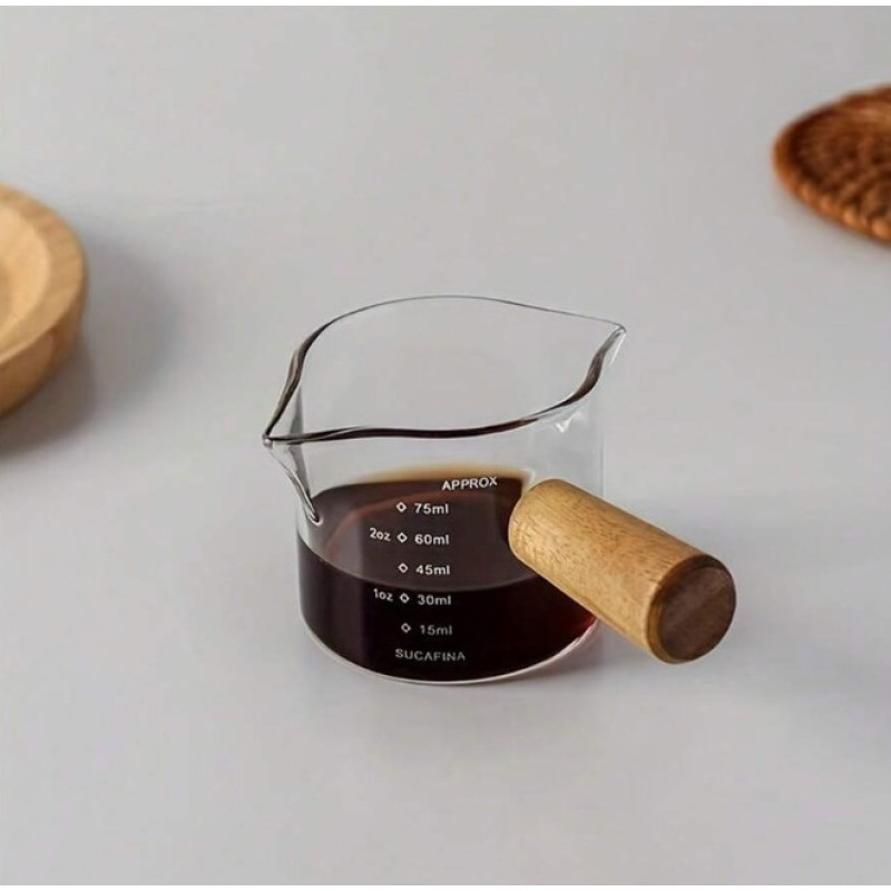 "No Brand" Measuring Cup Wooden Handle (75 mL) - ถ้วยตวง