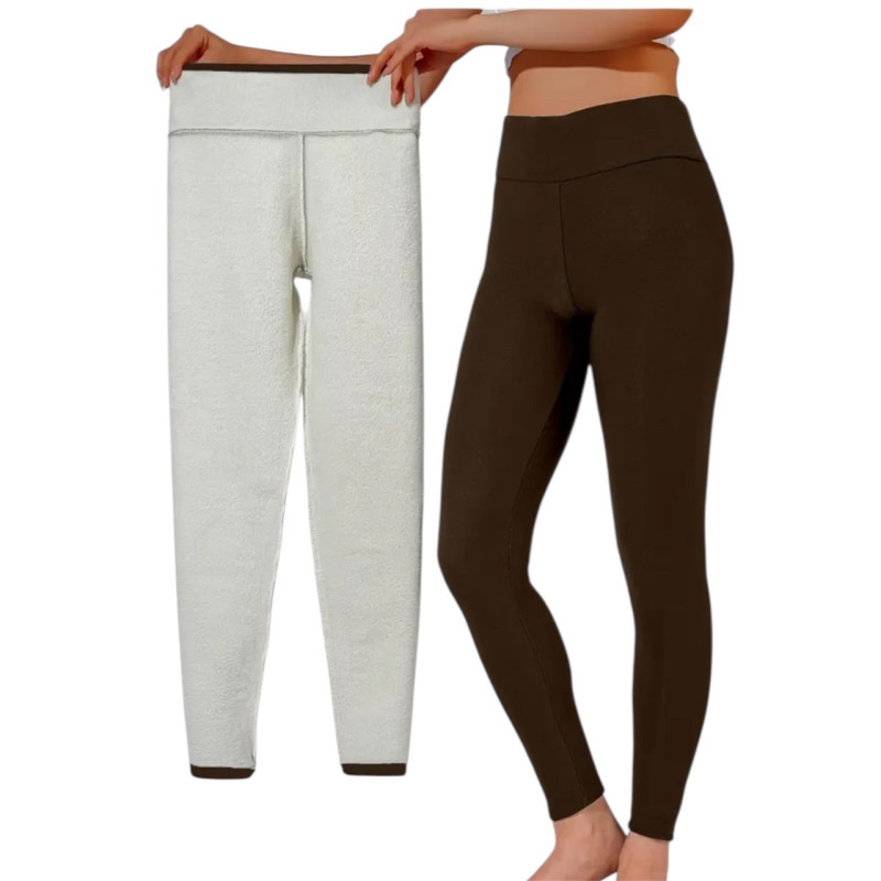 "NO BRAND" Cozy Fleece-Lined Thermal Leggings (Brown) -  เลกกิ้งกันหนาว ด้านในบุขนกำมะหยี่