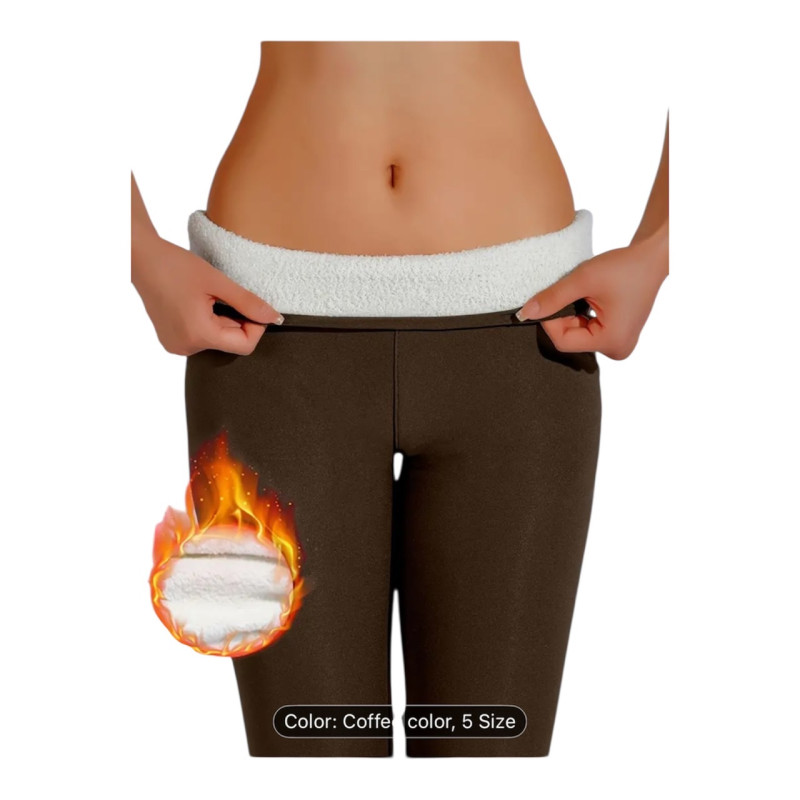 "NO BRAND" Cozy Fleece-Lined Thermal Leggings (Brown) -  เลกกิ้งกันหนาว ด้านในบุขนกำมะหยี่