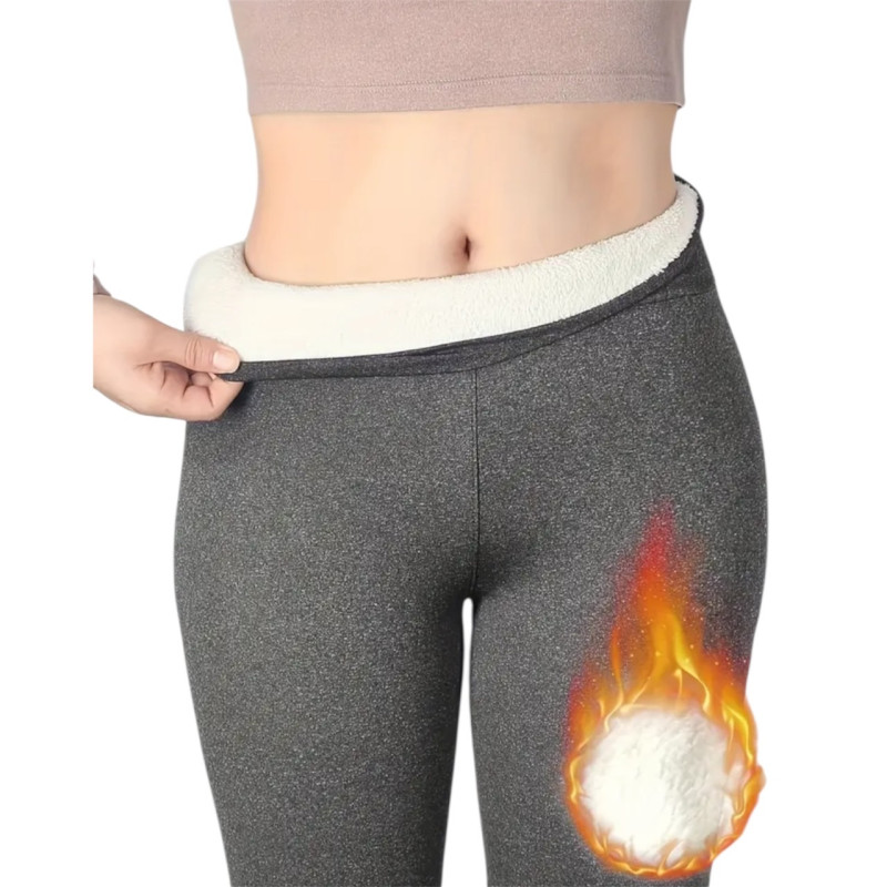"NO BRAND" Cozy Fleece-Lined Thermal Leggings (Brown) -  เลกกิ้งกันหนาว ด้านในบุขนกำมะหยี่