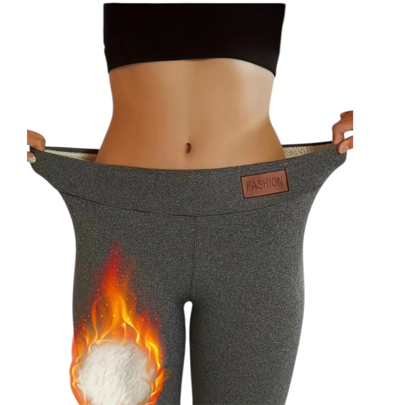 "NO BRAND" Cozy Fleece-Lined Thermal Leggings (Brown) -  เลกกิ้งกันหนาว ด้านในบุขนกำมะหยี่