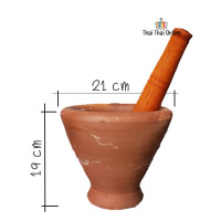 "KITCHEN" Clay Mortar size 22 *18 cm, LONG Pestle (1set) - ครก