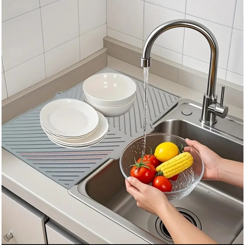 "No Brand" Silicone Countertop Mat for Drying Dishes (1PC / Light Grey 15.35x10.83 inch ) - แผ่นซิลิโคนรองน้ำ
