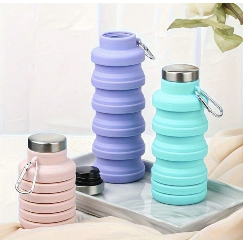 "NO BRAND" Travel Water Bottle - Pink (1 pc) - ขวดน้ำพับได้ "NO BRAND" Travel Water Bottle - Pink (1 pc) - ขวดน้ำพับได้