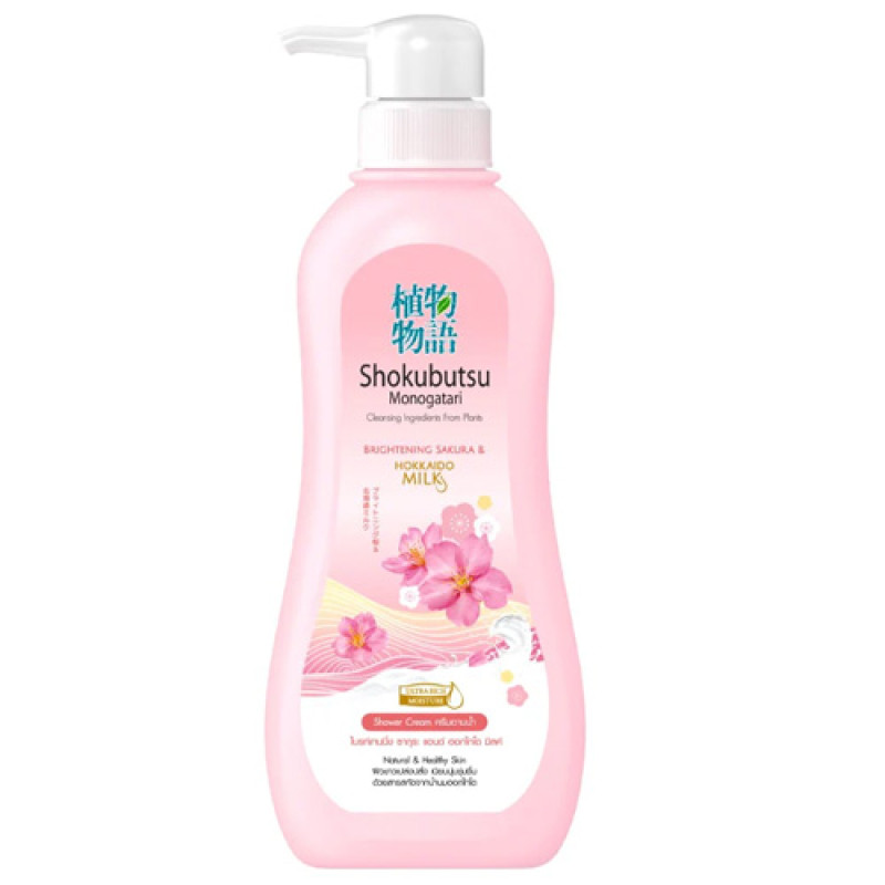 "SHOKUBUTSU Monogatari" Shower Cream BRIGHTENING SAKURA & HOKKAIDO MILK (Pump 500 ml) - ครีมอาบน้ำ