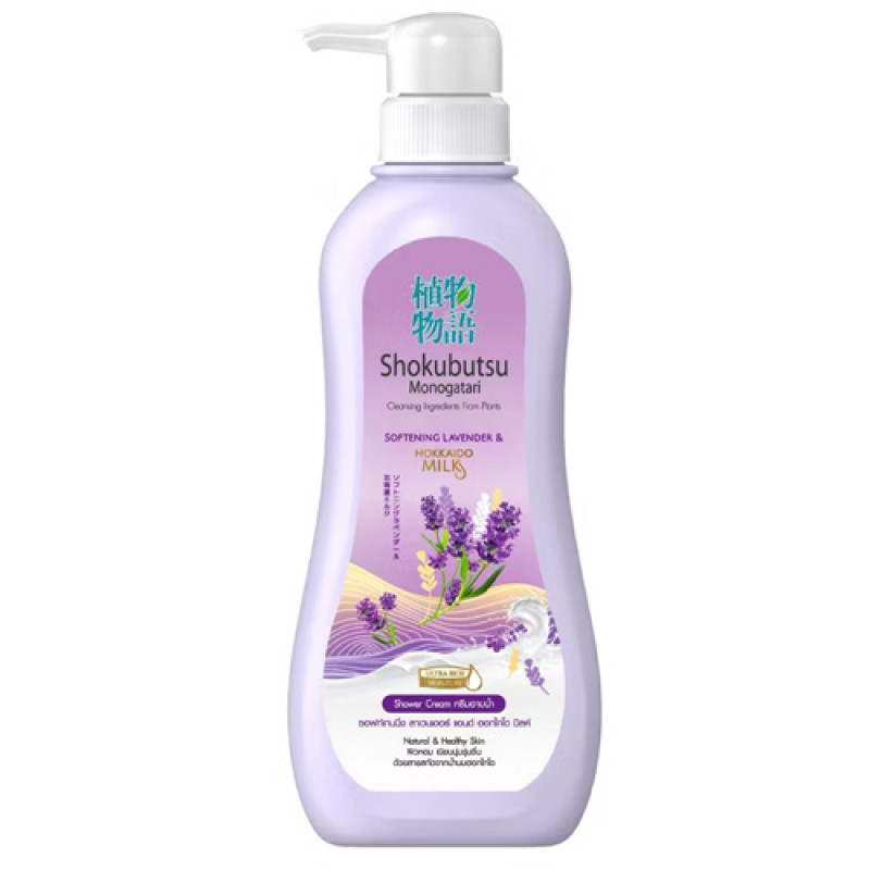 "SHOKUBUTSU Monogatari" Shower Cream Softening LAVENDER & Hokkaido Milk (Pump Bottle 500 ml) - ครีมอาบน้ำ ลาเวนเดอร์