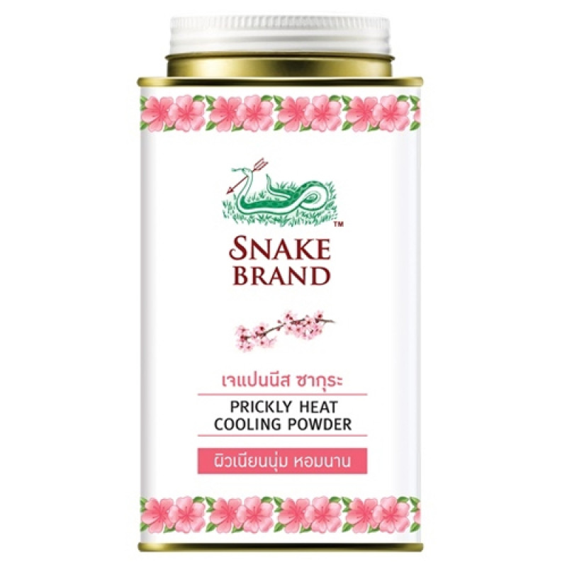"SNAKE BRAND" Prickly Heat Cooling Powder Soft&Smooth JAPANESS SAKURA  (140 grams) - แป้งตรางู