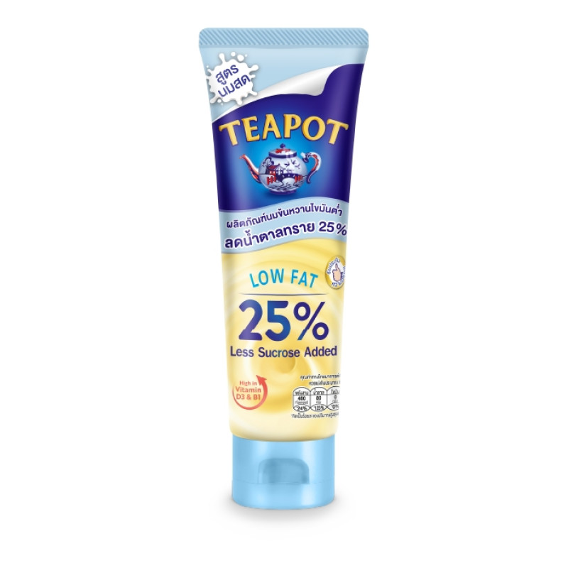 "TEAPOT" Easy Squeeze Low Fat Sweetened Condensed Milk (170 g.) - ทีพอท นมข้นหวาน สูตรนมสด ไขมันต่ำ ลดน้ำตาลทราย 25% 
