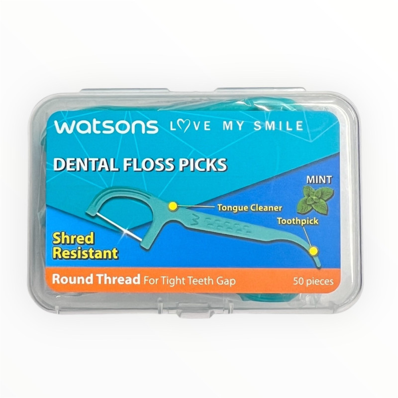 "WATSONS" Mint Round Thread Dental Floss Picks 50s x 1 Box - วัตสัน ไหมขัดฟัน